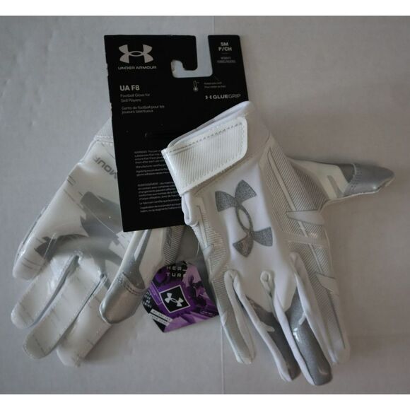 Under Armour 1370128 100 UA F8 Women Size LARGE Wht Silver Football Skill Gloves - Picture 2 of 11